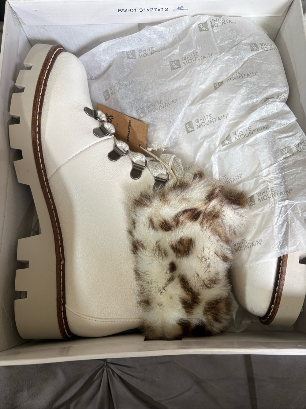 White Mountain Cream Lace-Up Faux Fur Lug Boots